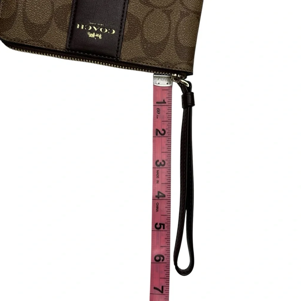Coach Signature Canvas Corner Zip Wristlet Wallet Brown Gold